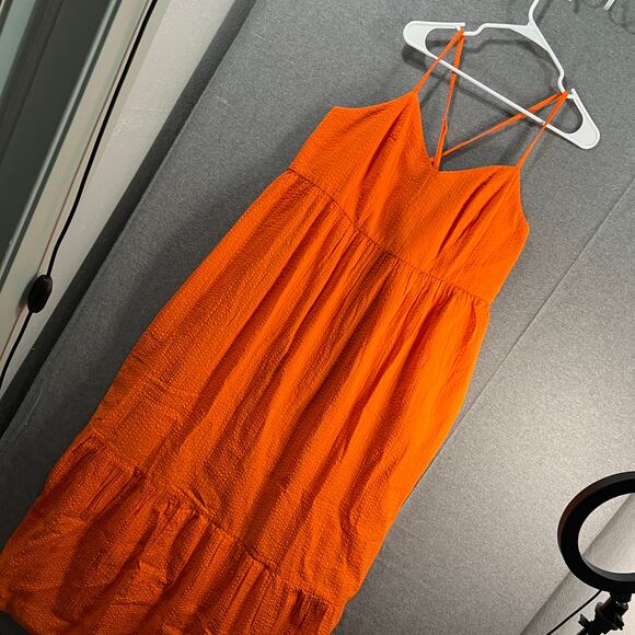 Destination 365 Regular Seersucker Maxi Dress Bright Orange Size 1X - Picture 1 of 12